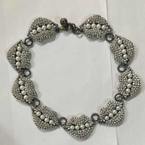 J Crew lulu frost crystal lips Silver and White Pearl Bracelet